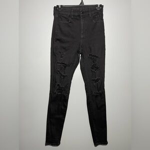 American Eagle Black Distressed High-Waisted Jeans